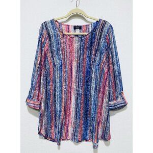 Cocomo Top Womens 1X Bright Striped Burnout Tunic 3/4 Sleeve Artsy Boho Hippie